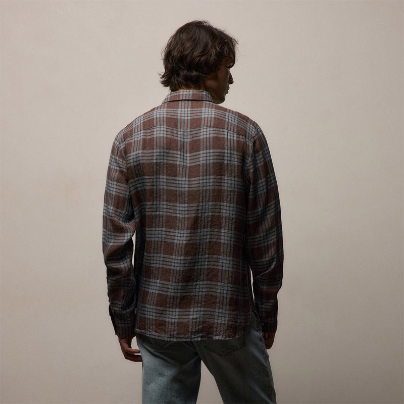 Plaid Linen Shirt in Plum Plaid | James Perse Los Angeles