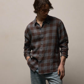 Plaid Linen Shirt in Plum Plaid | James Perse Los Angeles