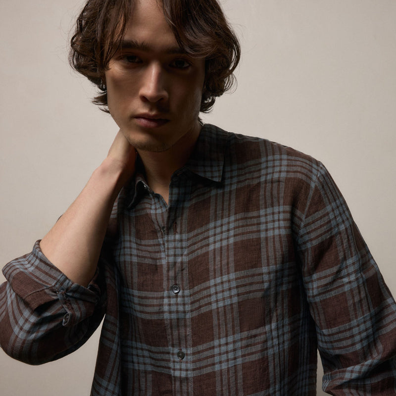 Plaid Linen Shirt in Plum Plaid | James Perse Los Angeles