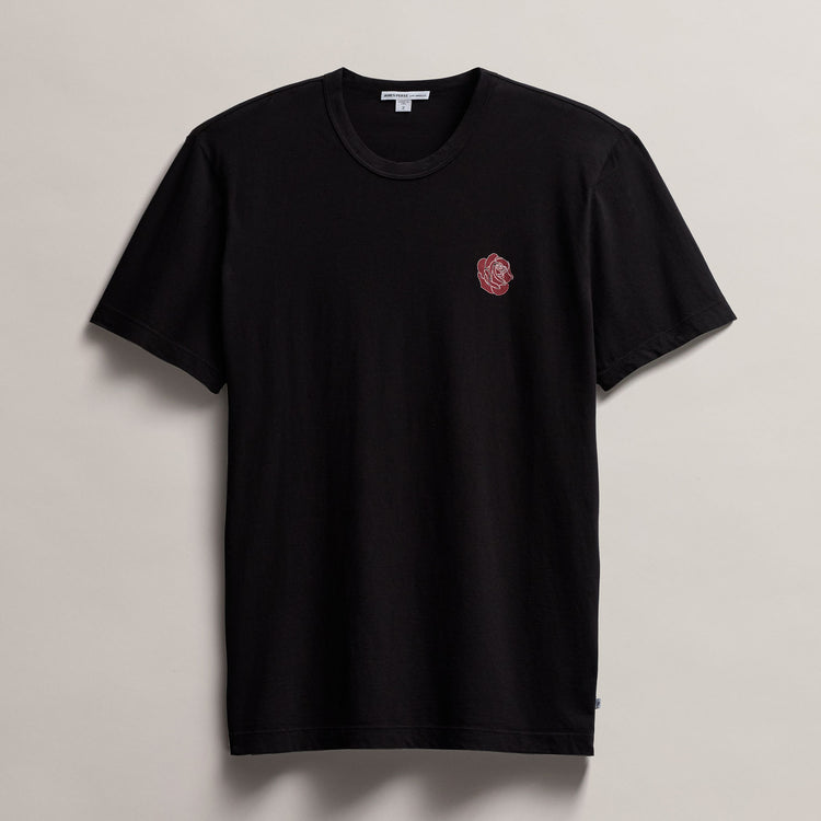 Men's Short Sleeve Crew Neck Grateful Dead Rose in Black with Red | James Perse Los Angeles