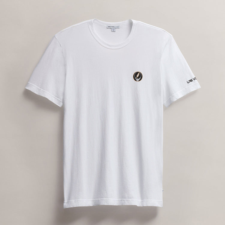 Men's Short Sleeve Crew Grateful Dead Sphere in White/Cadmium | James Perse Los Angeles