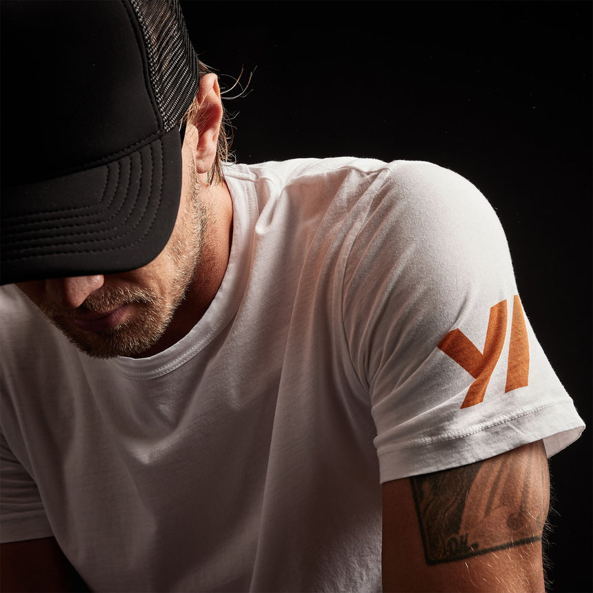Short Sleeve Crew Neck Double Stripe in White/Rust | James Perse Los Angeles