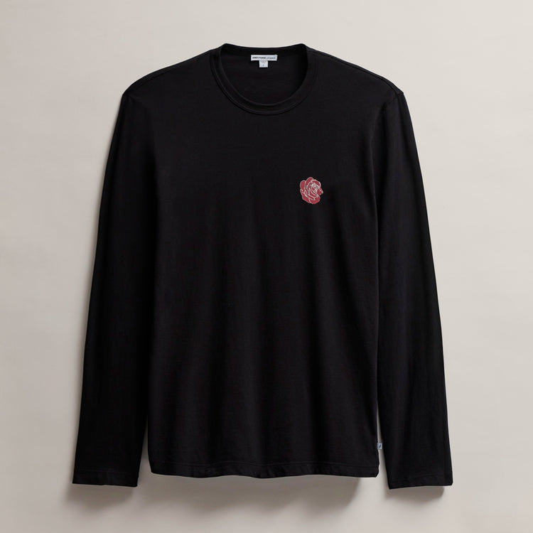 Men's Grateful Dead Rose Long Sleeve Crew in Black W/ Red | James Perse Los Angeles