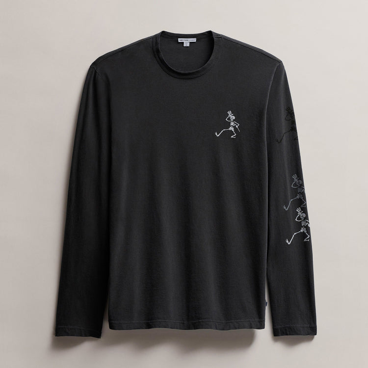 Men's Long Sleeve Crew Neck Grateful Dead Tee in Carbon Pigment | James Perse Los Angeles