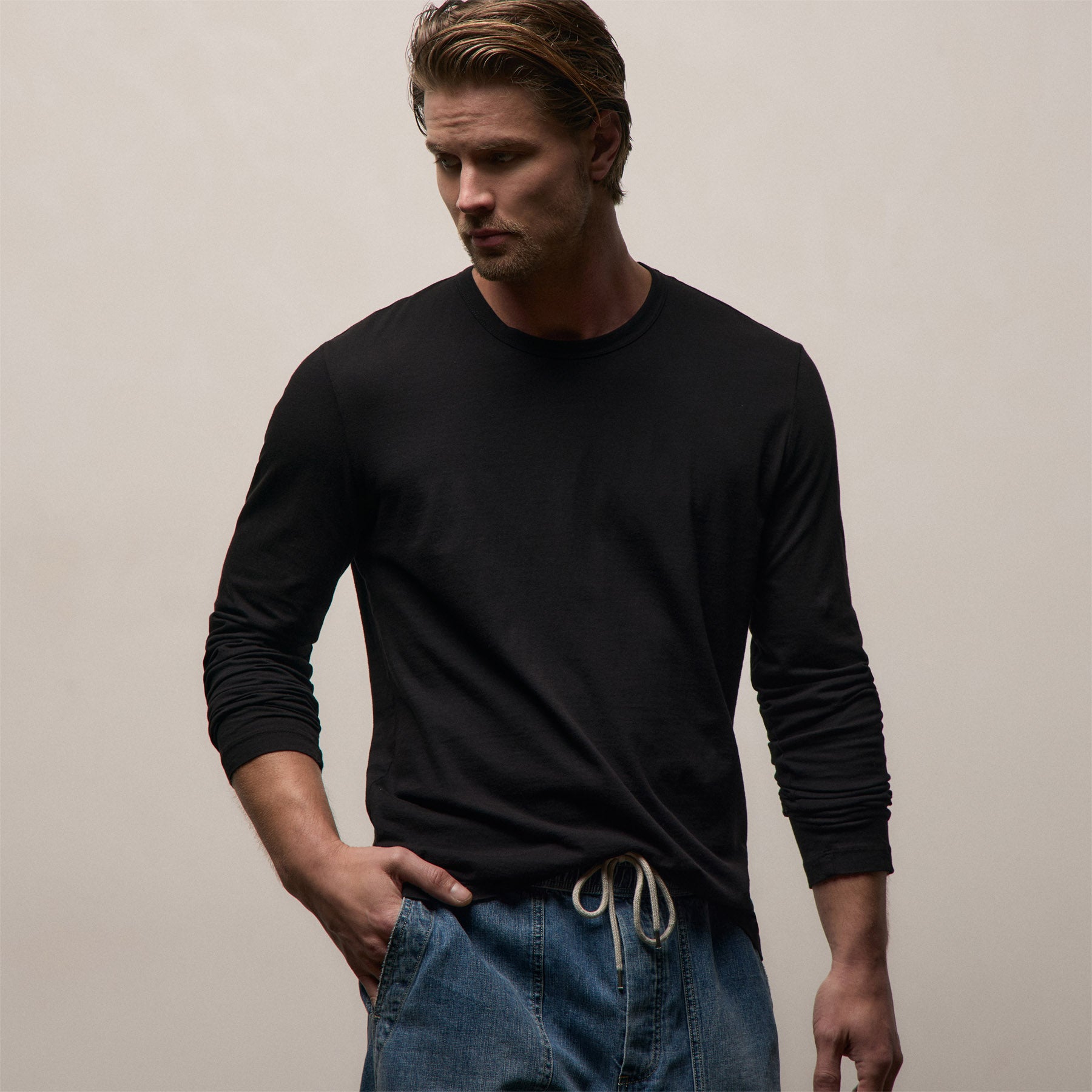 Long Sleeve Crew Neck - Black | James Perse Los Angeles