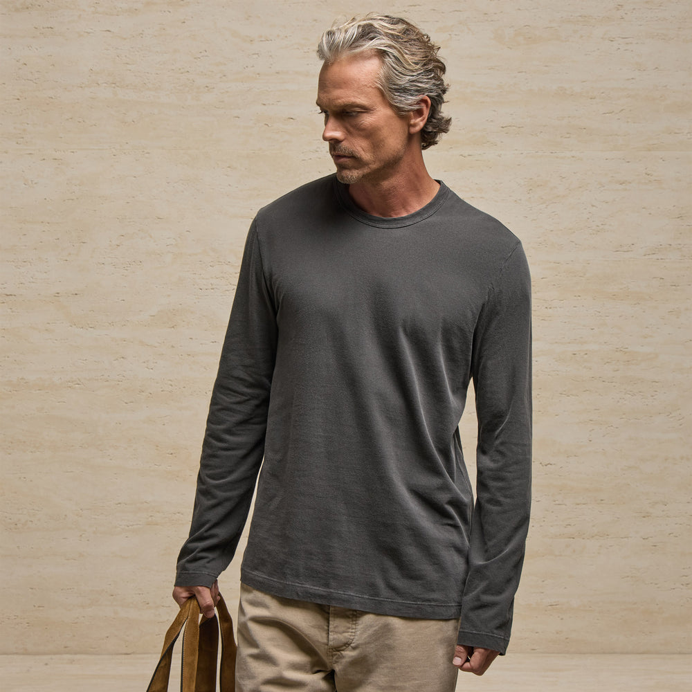 Long Sleeve Crew Neck In Dusty Brown Pigment | James Perse Los Angeles
