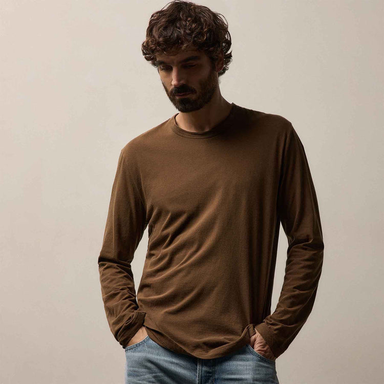 Long Sleeve Crew Neck in Gingerbread Pigment | James Perse Los Angeles