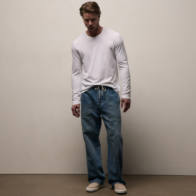 Long Sleeve Crew Neck in White | James Perse Los Angeles