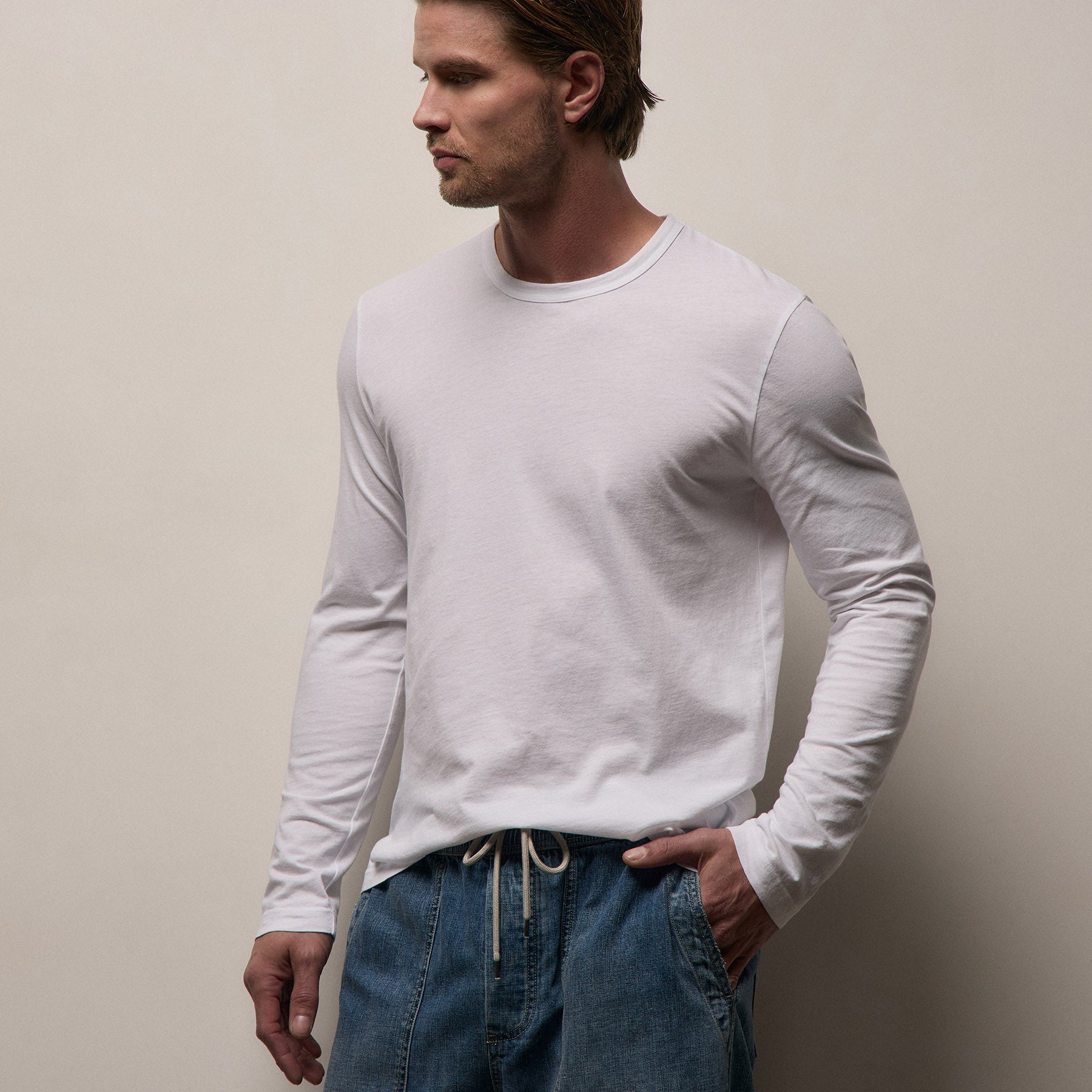 Long Sleeve Crew Neck - White