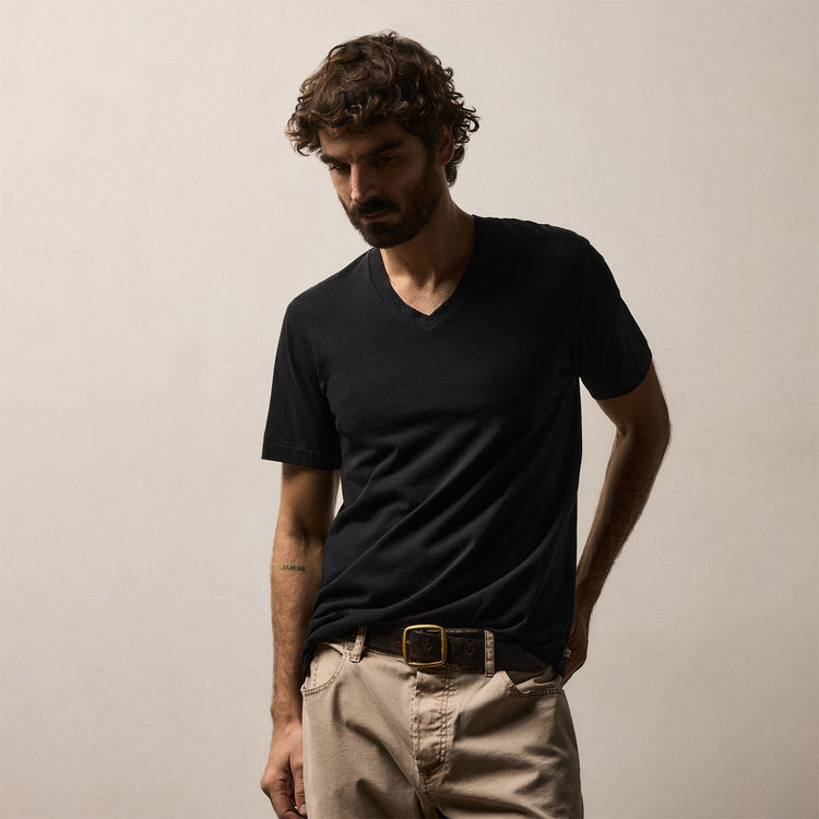 Short Sleeve V Neck in Black | James Perse Los Angeles