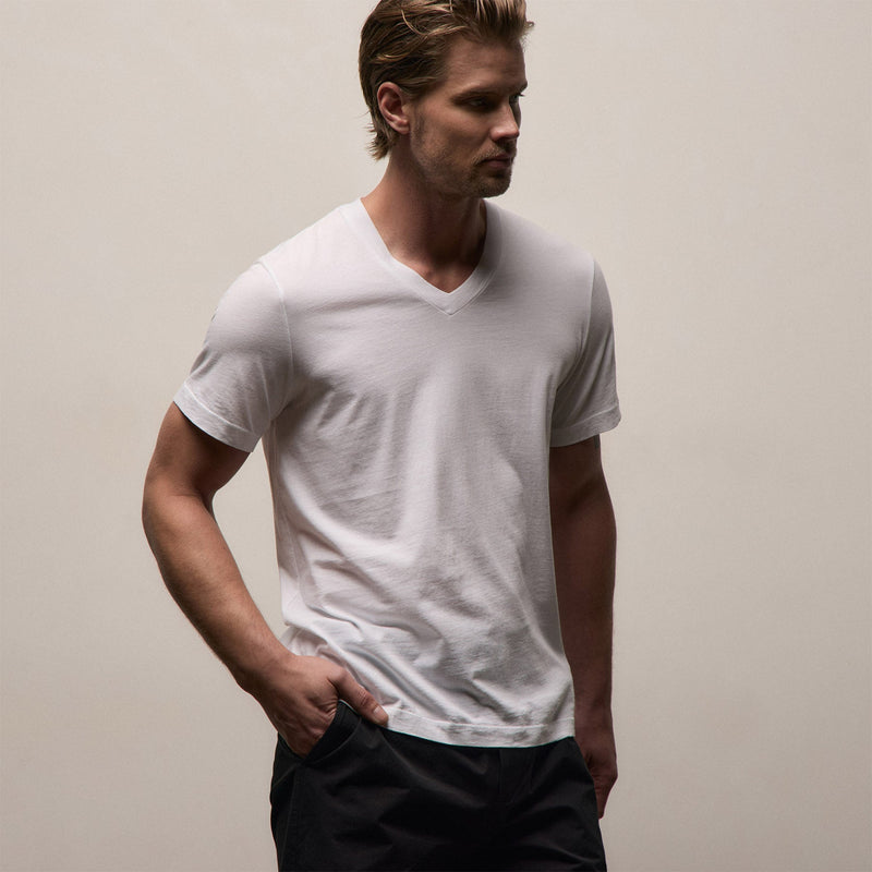 Short Sleeve V Neck in White | James Perse Los Angeles