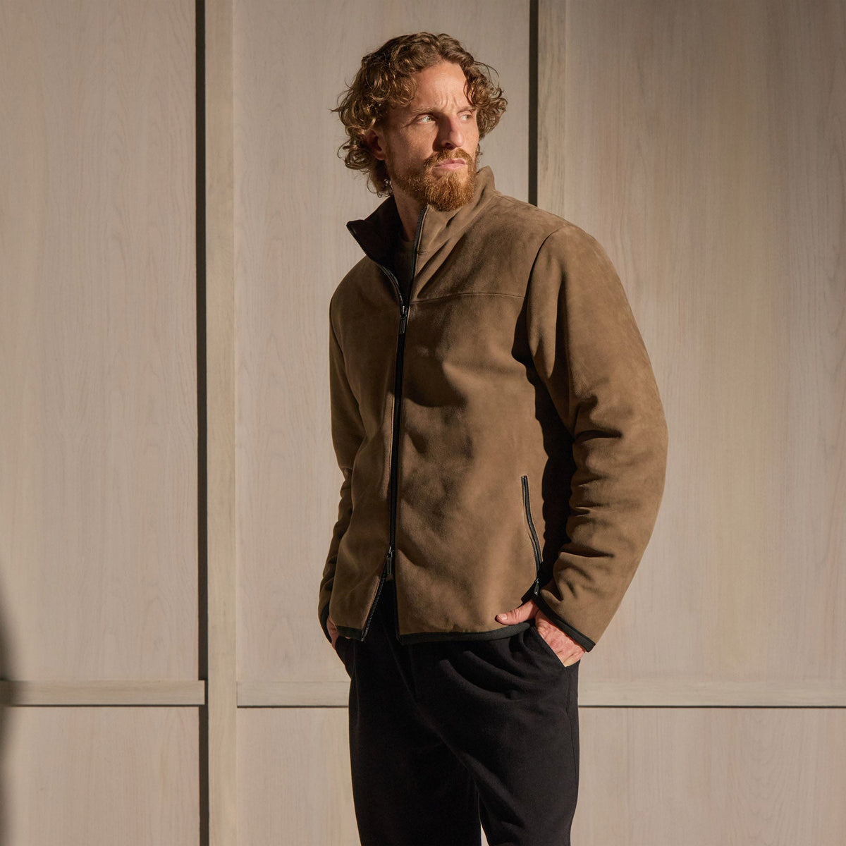 Suede Bomber Jacket in Coyote | James Perse Los Angeles