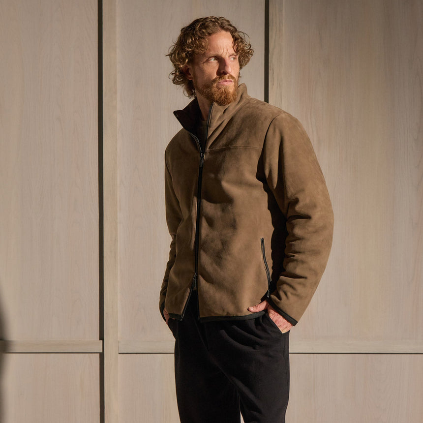Suede Bomber Jacket in Coyote | James Perse Los Angeles
