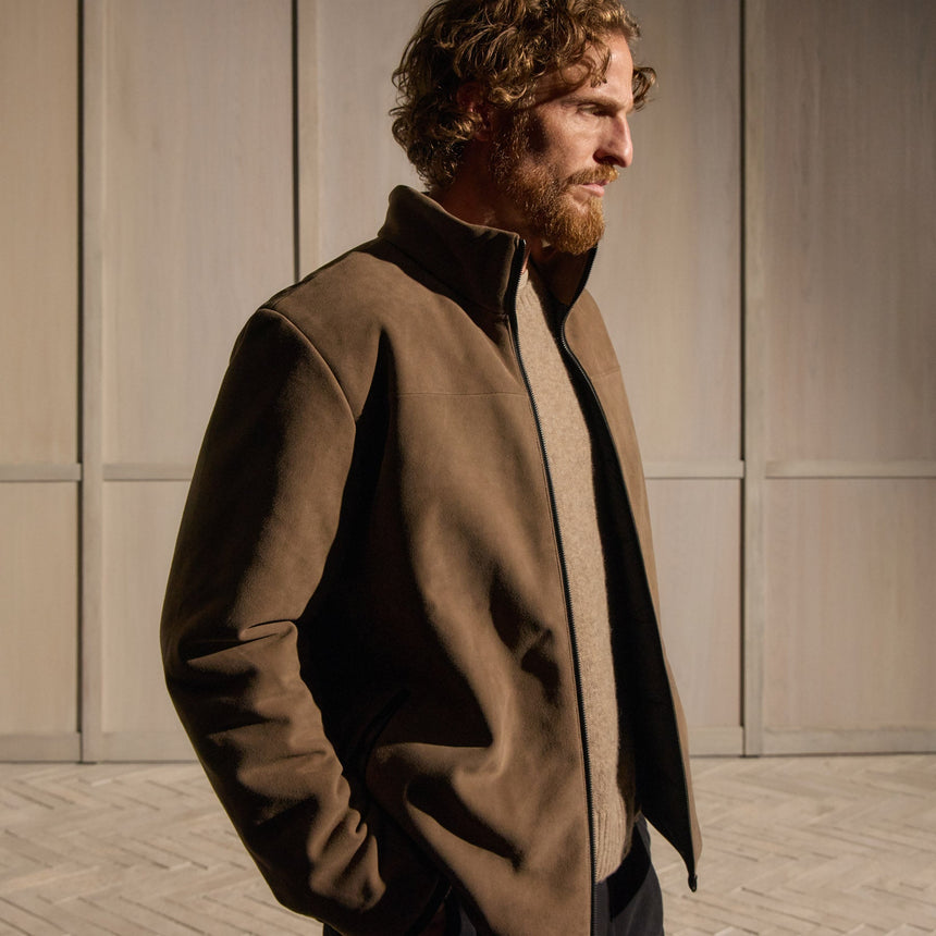 Suede Bomber Jacket in Coyote | James Perse Los Angeles