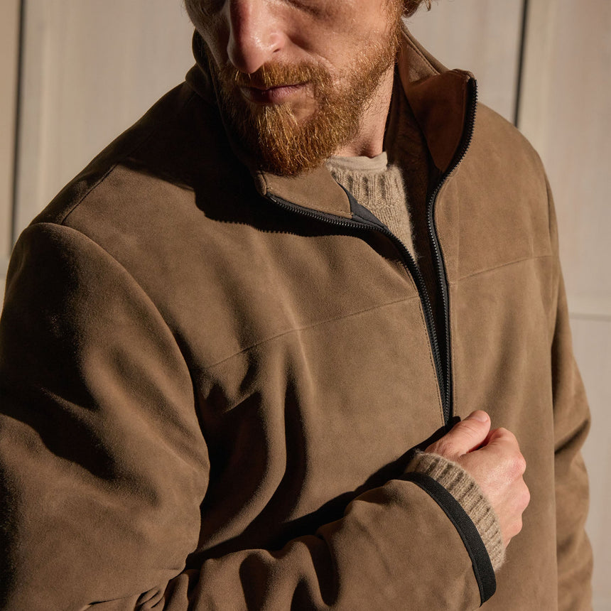 Suede Bomber Jacket in Coyote | James Perse Los Angeles