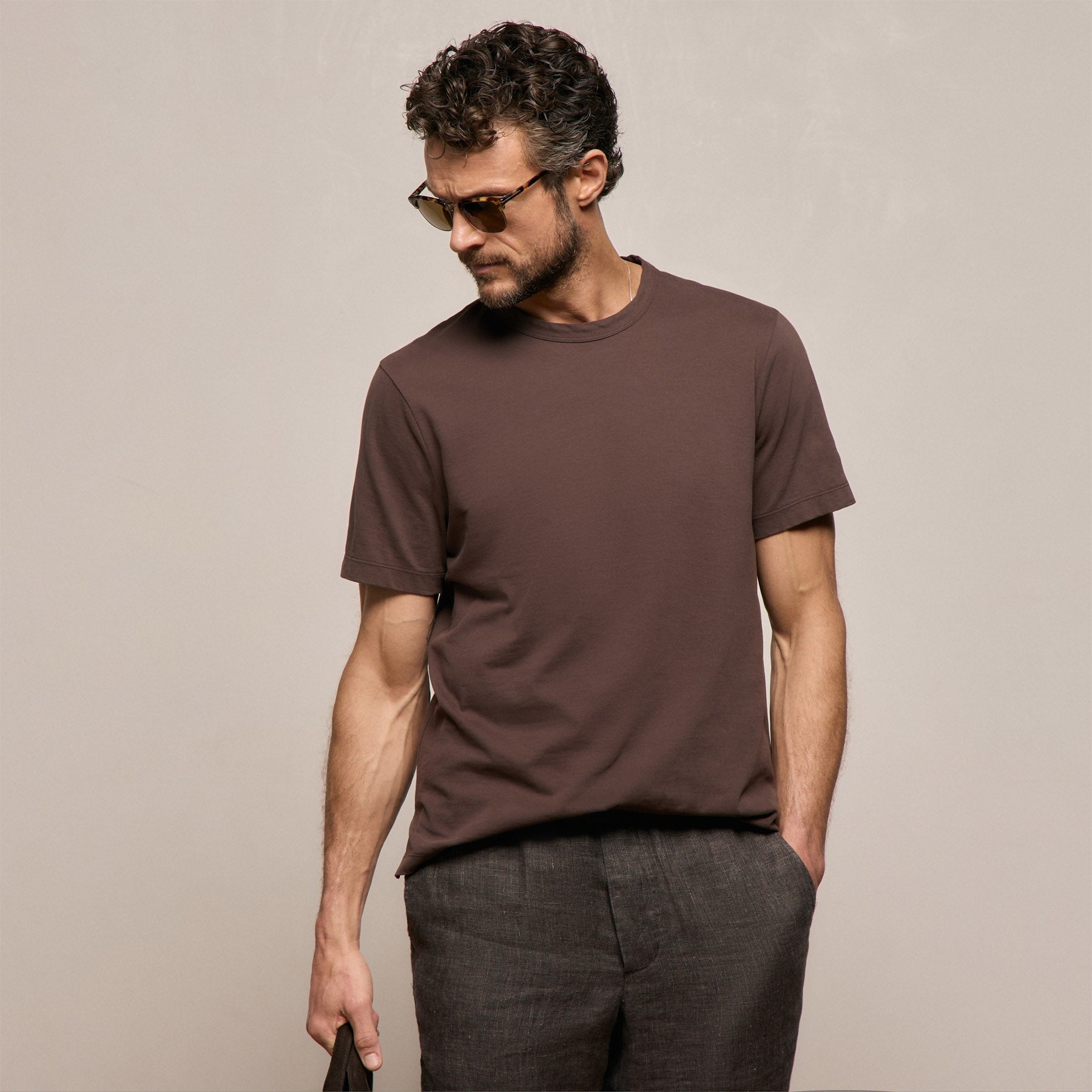 Heavy Luxe Jersey Crew in Bark | James Perse Los Angeles