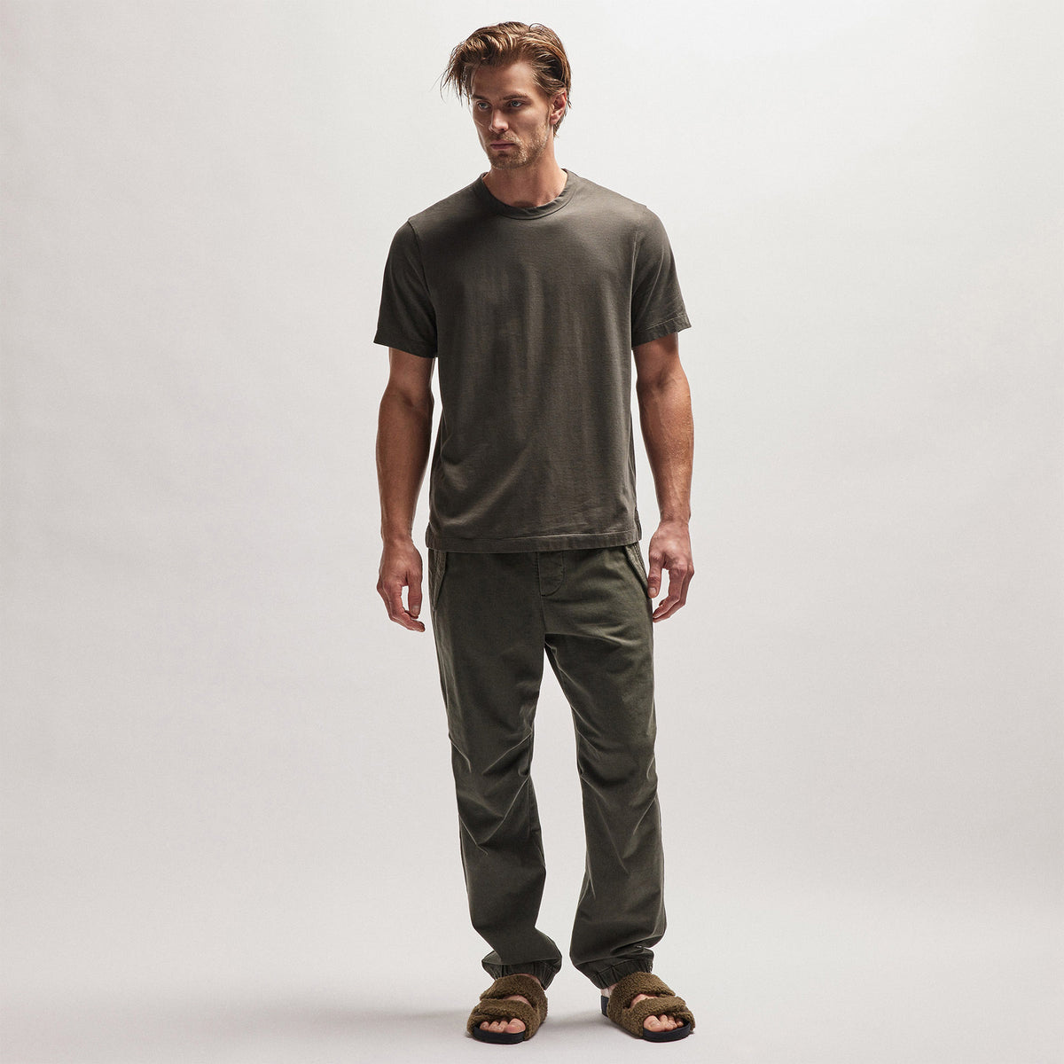 Heavy Luxe Jersey Crew in Dark Olive | James Perse Los Angeles