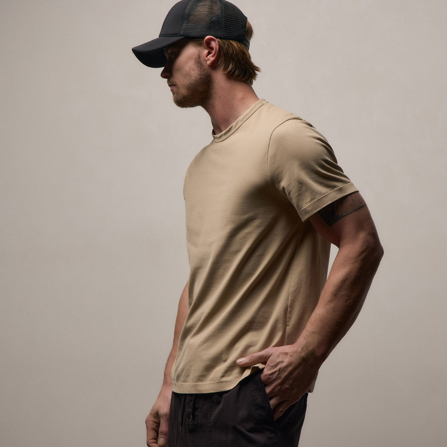 Heavy Luxe Jersey Crew in Light Khaki | James Perse Los Angeles