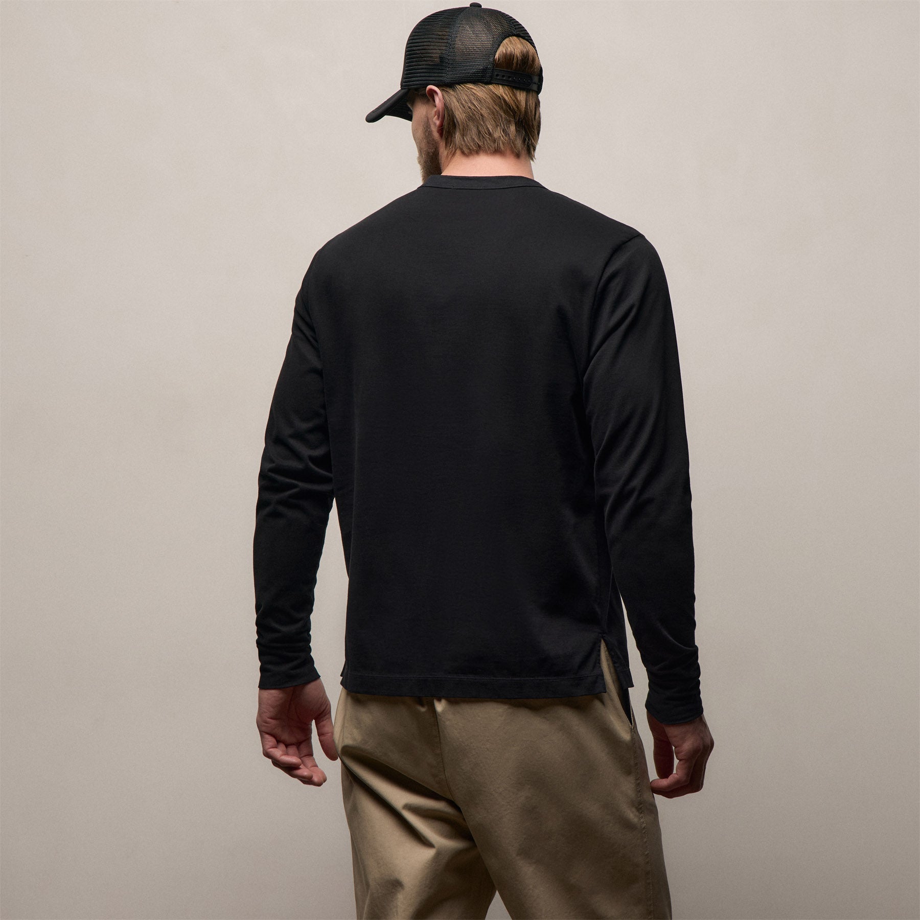 L/S Heavy Luxe Jersey Crew in Black | James Perse Los Angeles