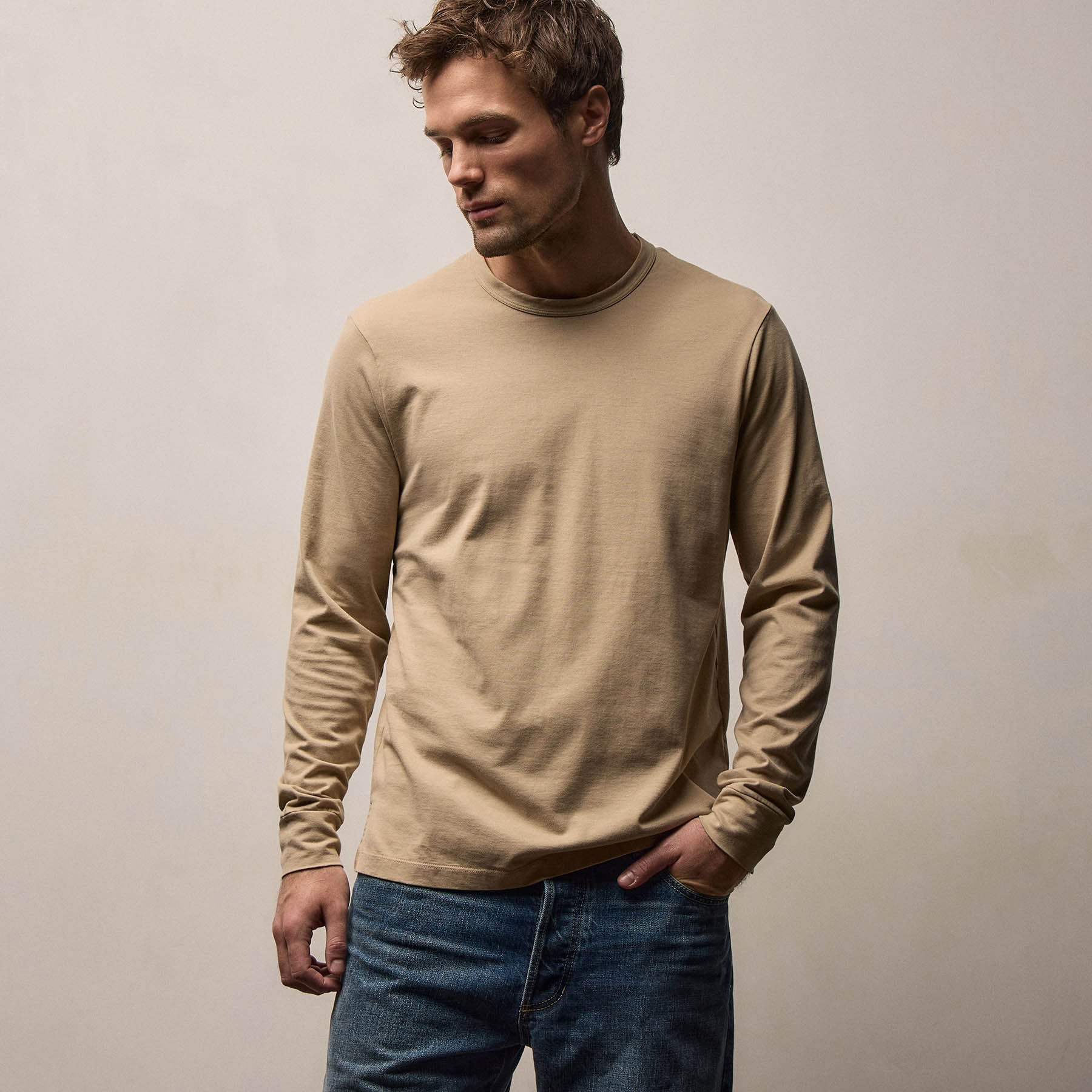 Heavy Luxe Jersey Long Sleeve in Light Khaki | James Perse Los Angeles