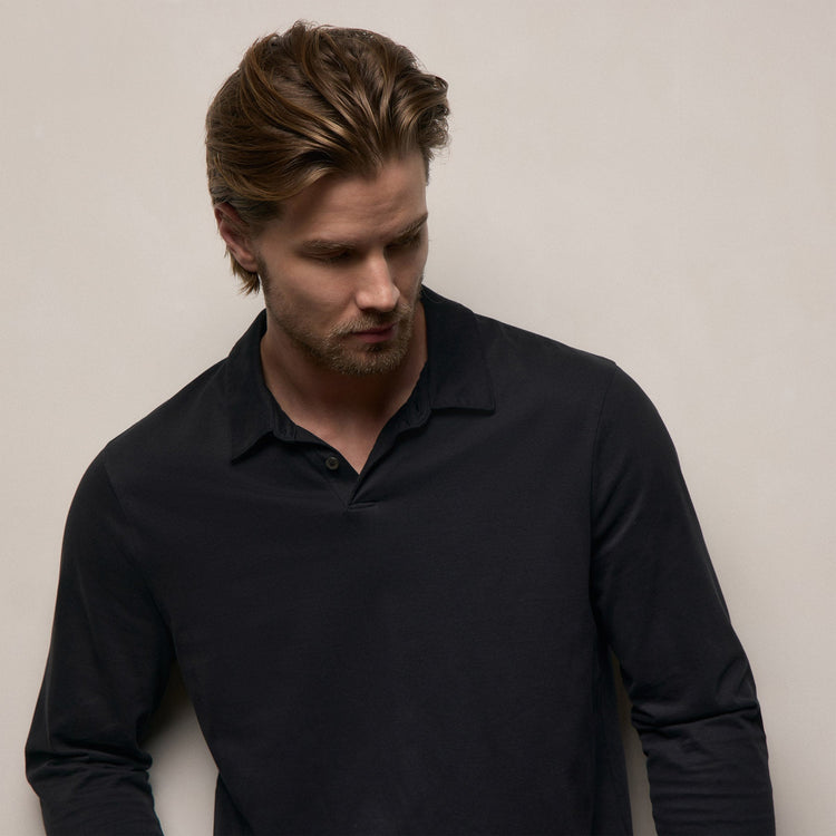 Heavy Luxe Jersey Long Sleeve Polo in Black | James Perse Los Angeles