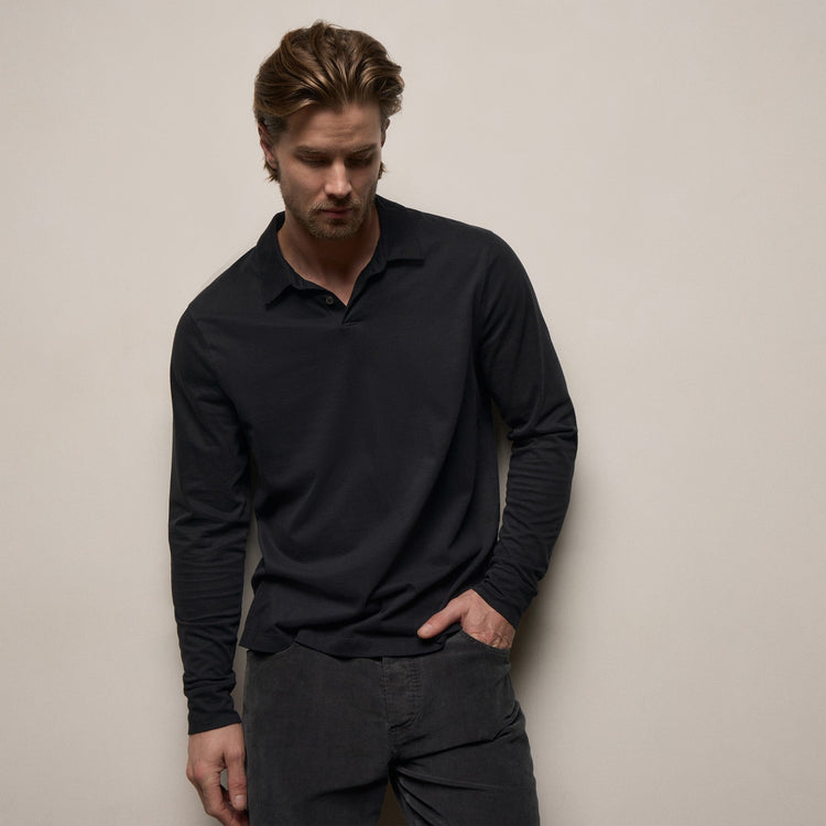 Heavy Luxe Jersey Long Sleeve Polo in Black | James Perse Los Angeles