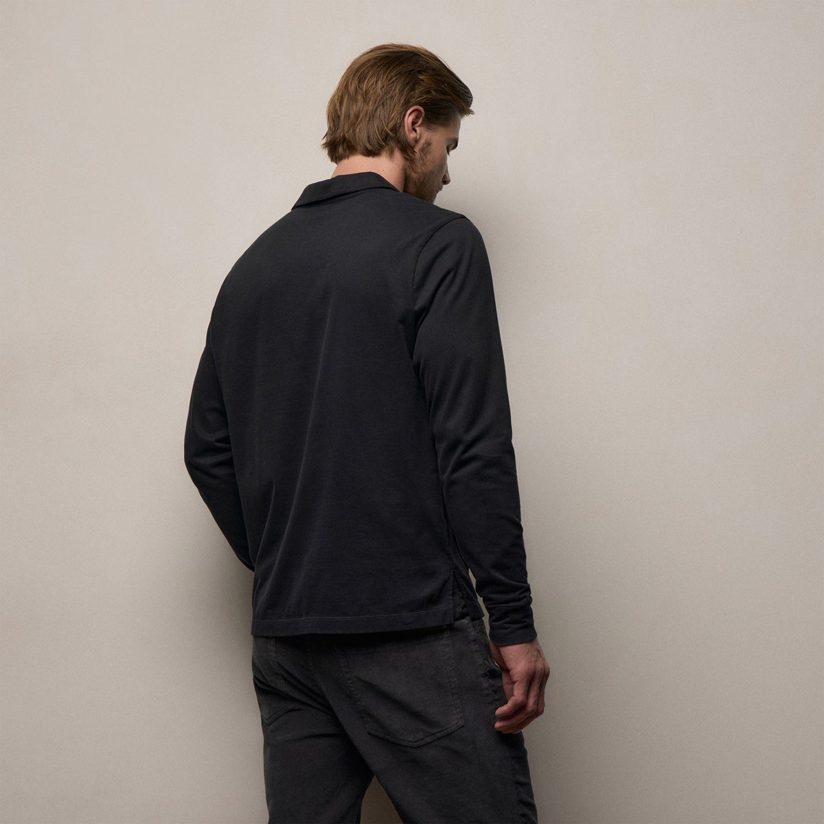 Heavy Luxe Jersey Long Sleeve Polo in Black | James Perse Los Angeles