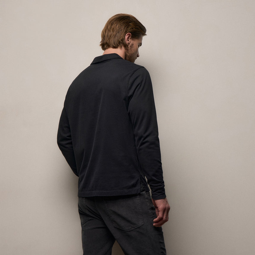 Heavy Luxe Jersey Long Sleeve Polo in Black | James Perse Los Angeles