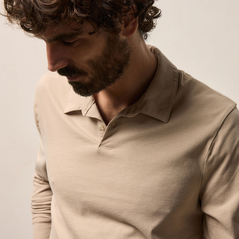 Heavy Luxe Jersey Long Sleeve Polo in Stone | James Perse Los Angeles