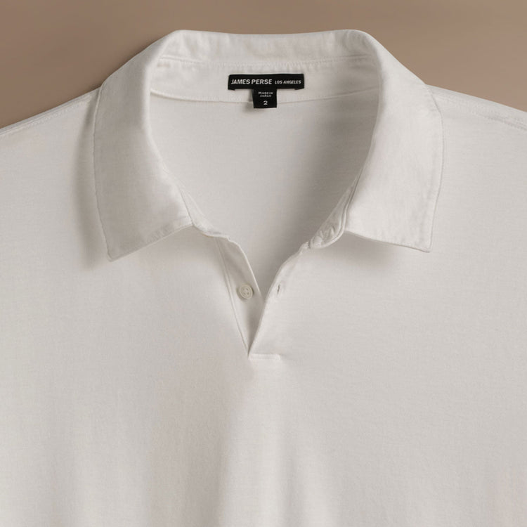 Heavy Luxe Jersey Long Sleeve Polo  in White | James Perse Los Angeles