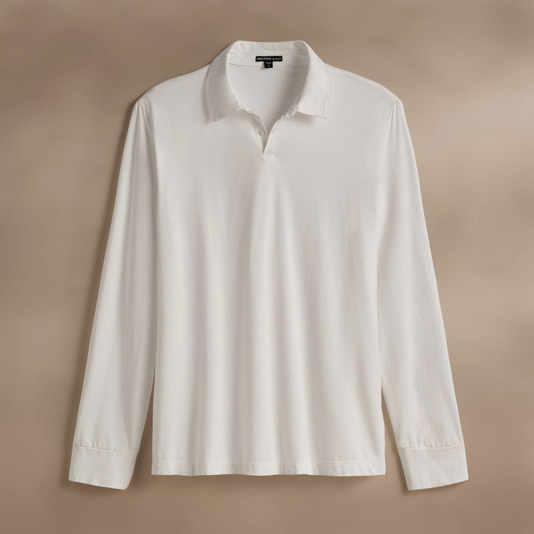 Heavy Luxe Jersey Long Sleeve Polo  in White | James Perse Los Angeles