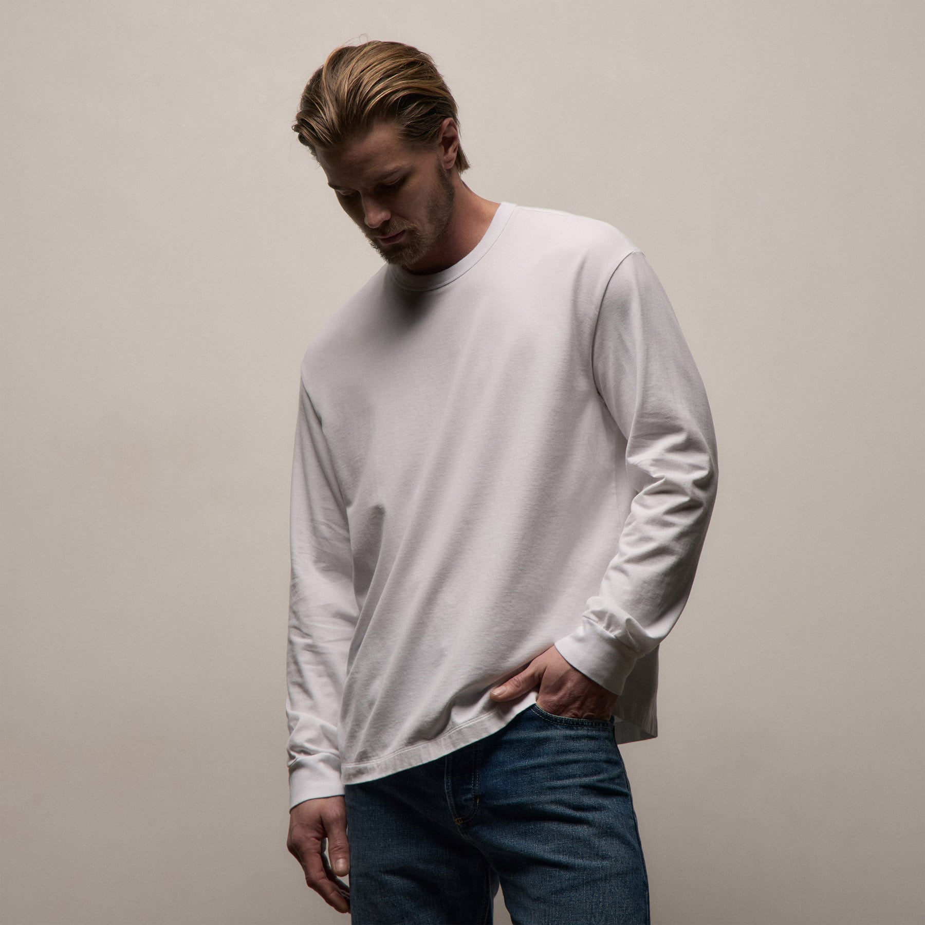 Heavy Luxe Jersey Oversized Long Sleeve in White | James Perse Los Angeles
