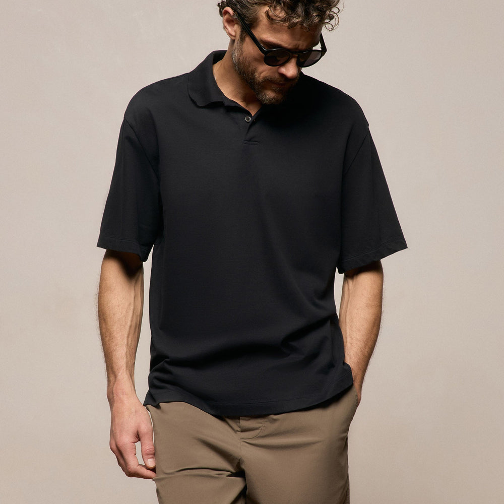 Heavy Luxe Jersey Oversized Polo in Black | James Perse Los Angeles