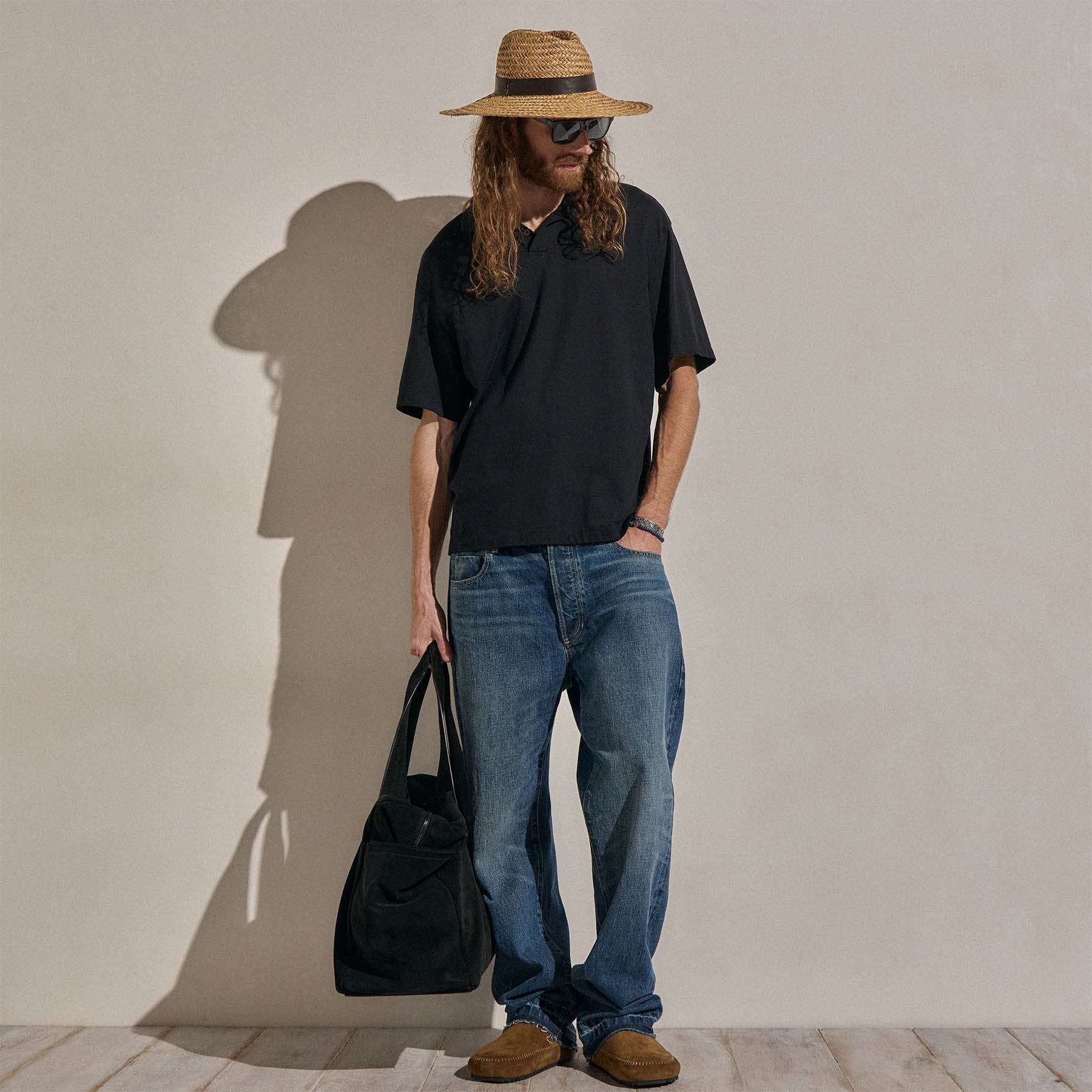 Heavy Luxe Jersey Oversized Polo in Black | James Perse Los Angeles