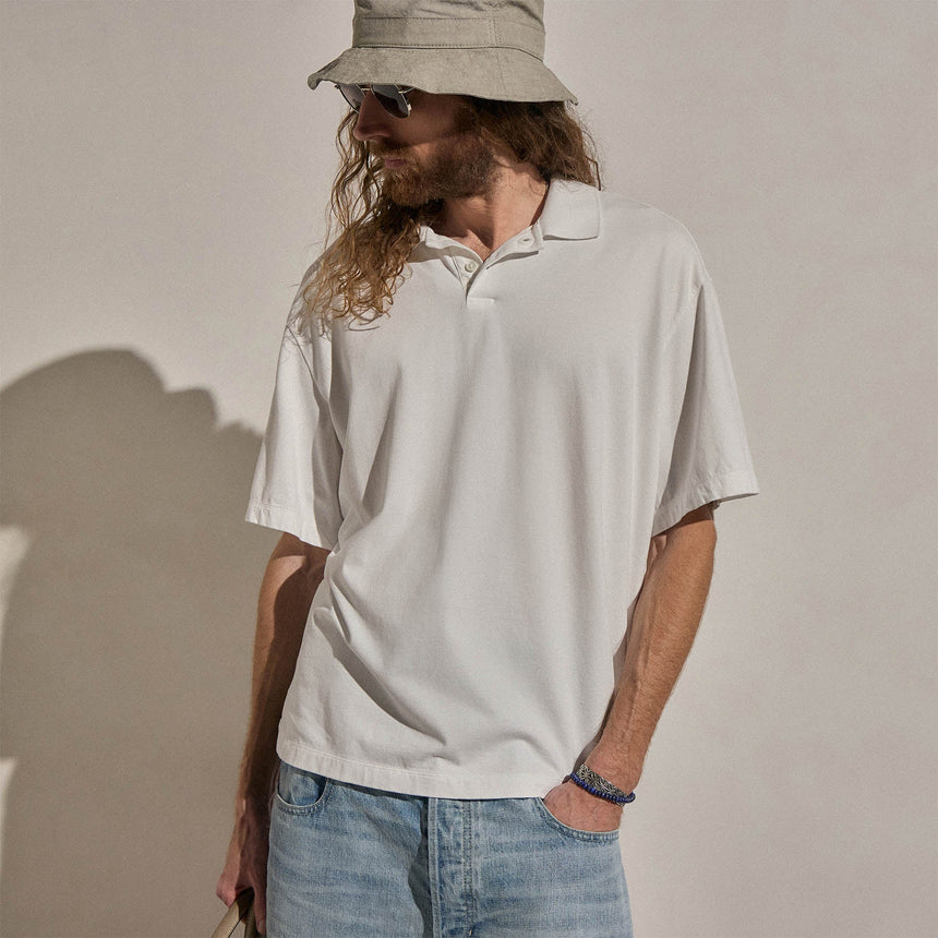 Heavy Luxe Jersey Oversized Polo in White | James Perse Los Angeles