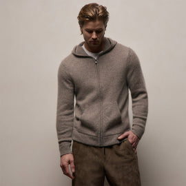 Lightweight Textured Cashmere Knit Zip Up Hoodie in Beige Melange | James Perse Los Angeles