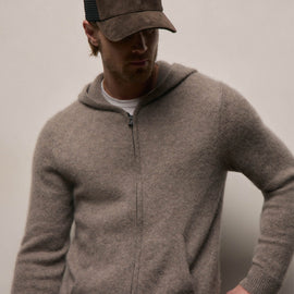 Lightweight Textured Cashmere Knit Zip Up Hoodie in Beige Melange | James Perse Los Angeles