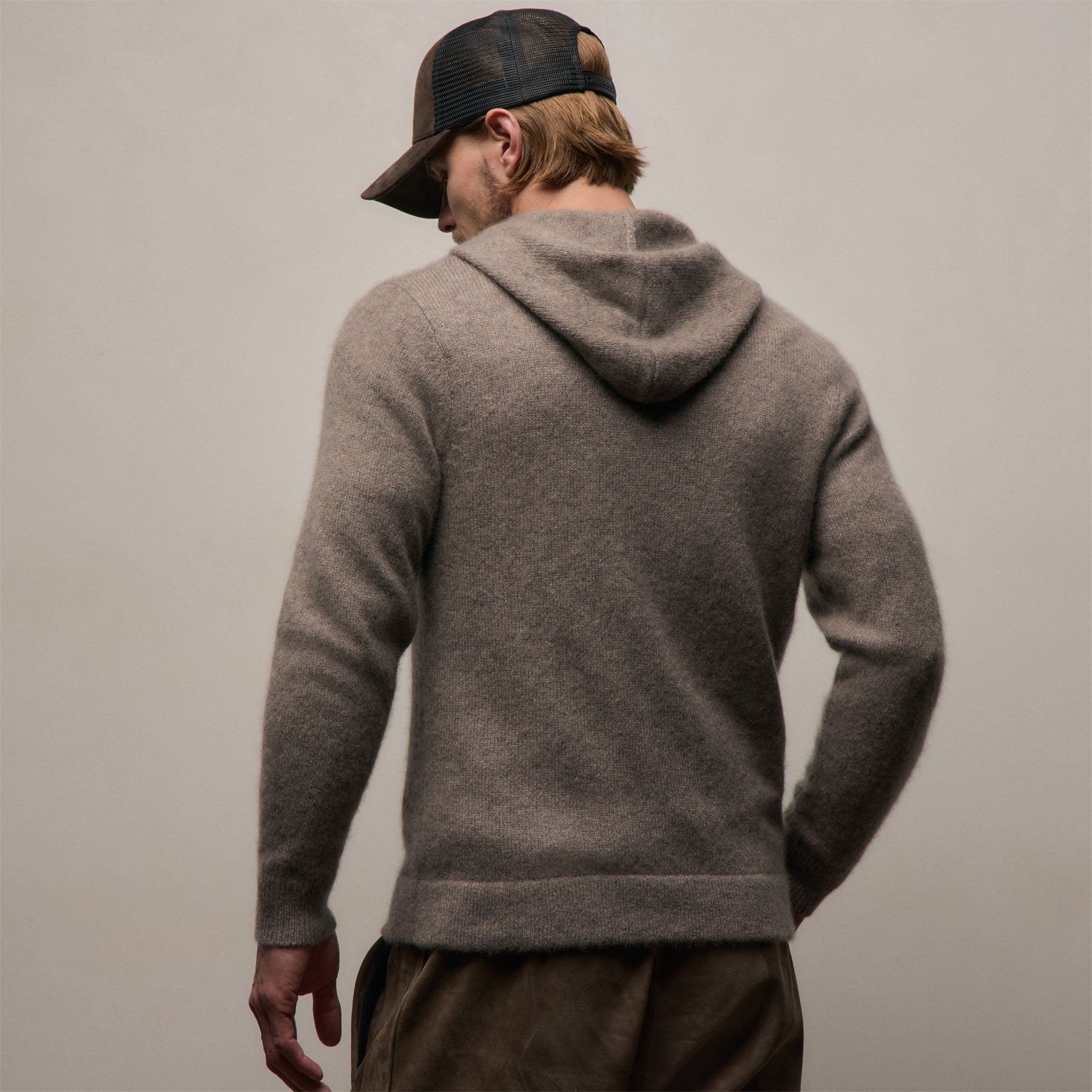 Lightweight Textured Cashmere Knit Zip Up Hoodie in Beige Melange | James Perse Los Angeles