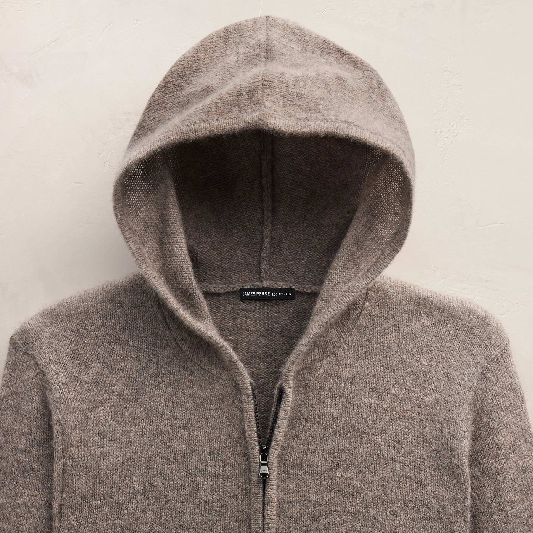 Lightweight Textured Cashmere Knit Zip Up Hoodie in Beige Melange | James Perse Los Angeles FLAT