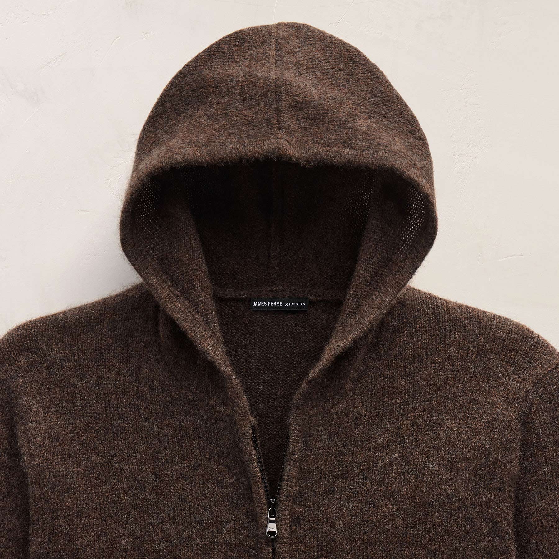 Lightweight Textured Cashmere Knit Zip Up Hoodie - Bark | James