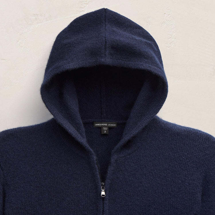 Mid Gauge Cashmere Knit Zip Up Hoodie in Deep Navy | James Perse Los Angeles