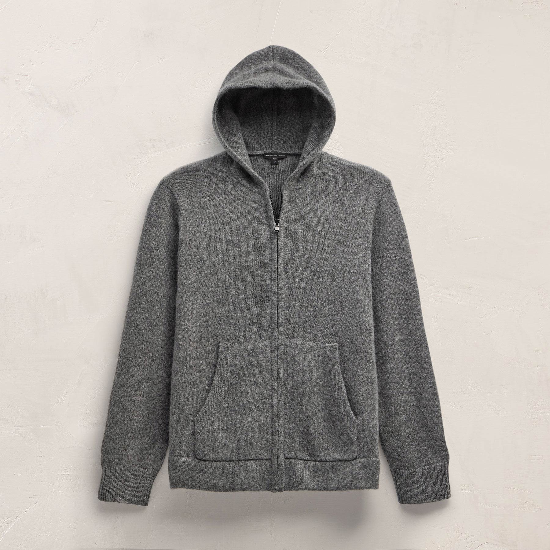 ★SATUR★Applique Logo Cashmere Blend Hood Knit★ Lightweight Textured Cashmere Knit Zip Up Hoodie - Thunder