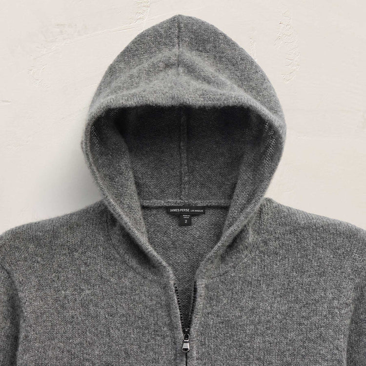 Mid Gauge Cashmere Knit Zip Up Hoodie in Thunder | James Perse Los Angeles