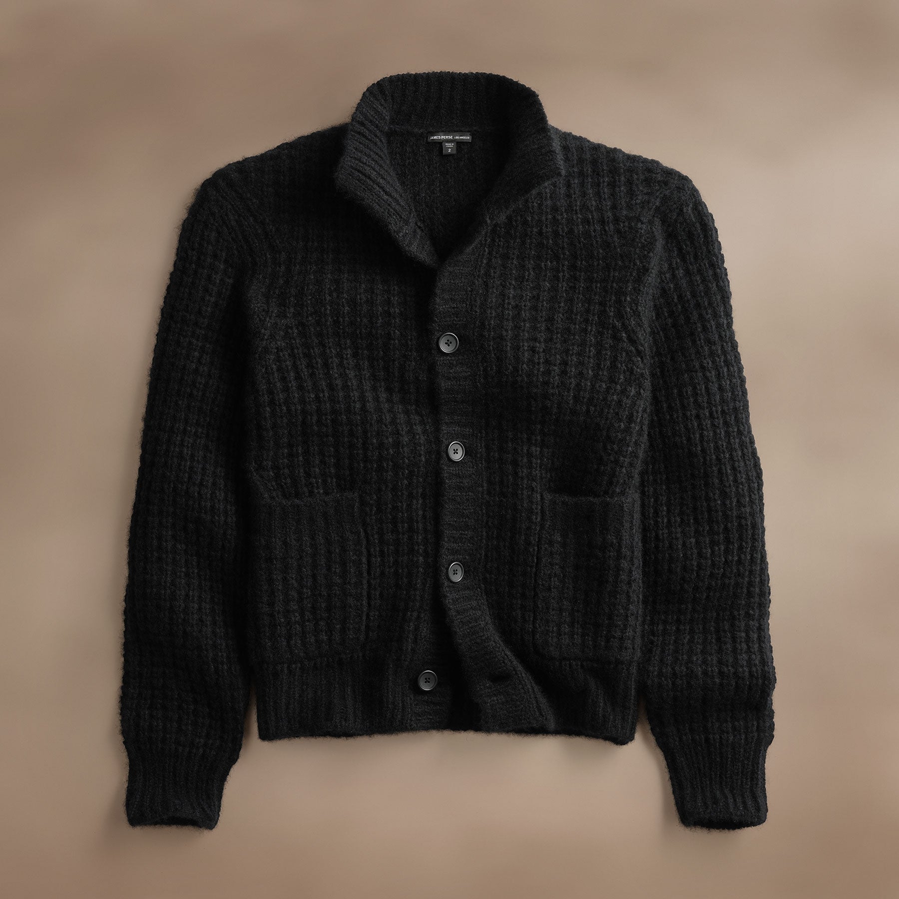 Cashmere Knit Waffle Cardigan True Black James Perse Los Angeles