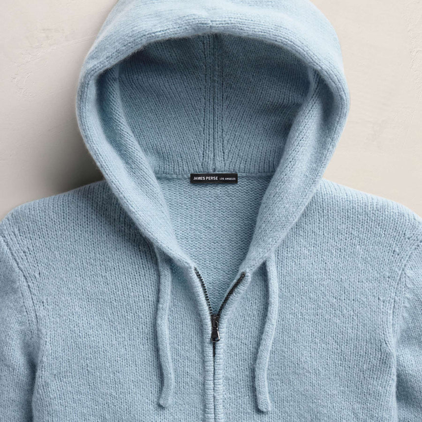 Lightweight Cashmere Full Zip Hoodie - Azure