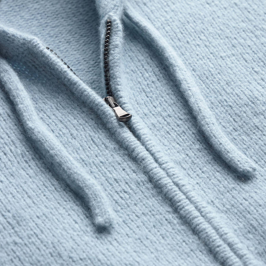 Lightweight Cashmere Full Zip Hoodie - Azure
