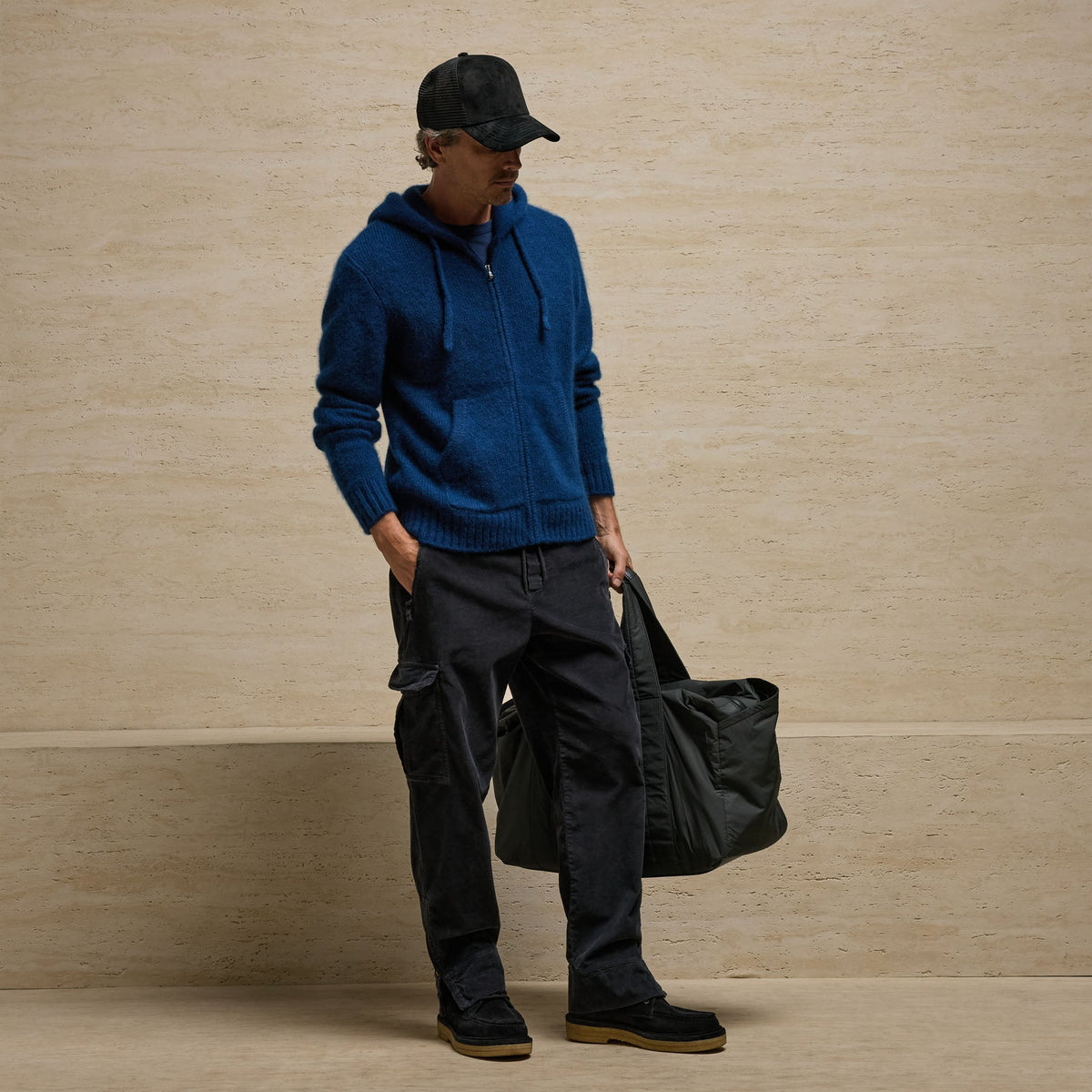 Cashmere Full Zip Hoodie in Midnight | James Perse Los Angeles