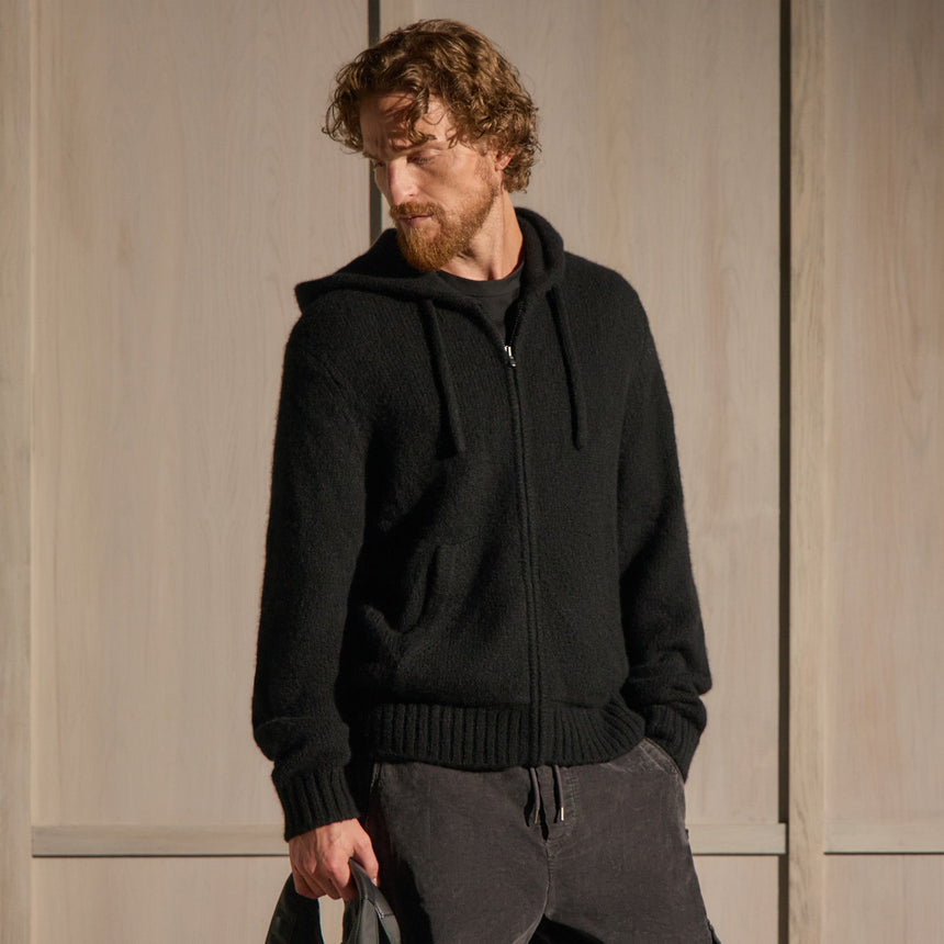 Lightweight Cashmere Full Zip Hoodie in True Black | James Perse Los Angeles