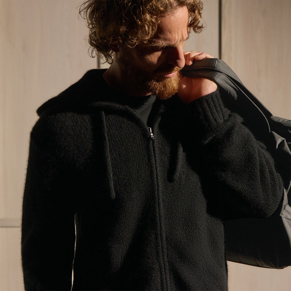 Lightweight Cashmere Full Zip Hoodie in True Black | James Perse Los Angeles