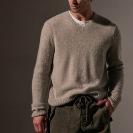 Lightweight Textured Cashmere VinNeck in Hazel | James Perse Los Angeles